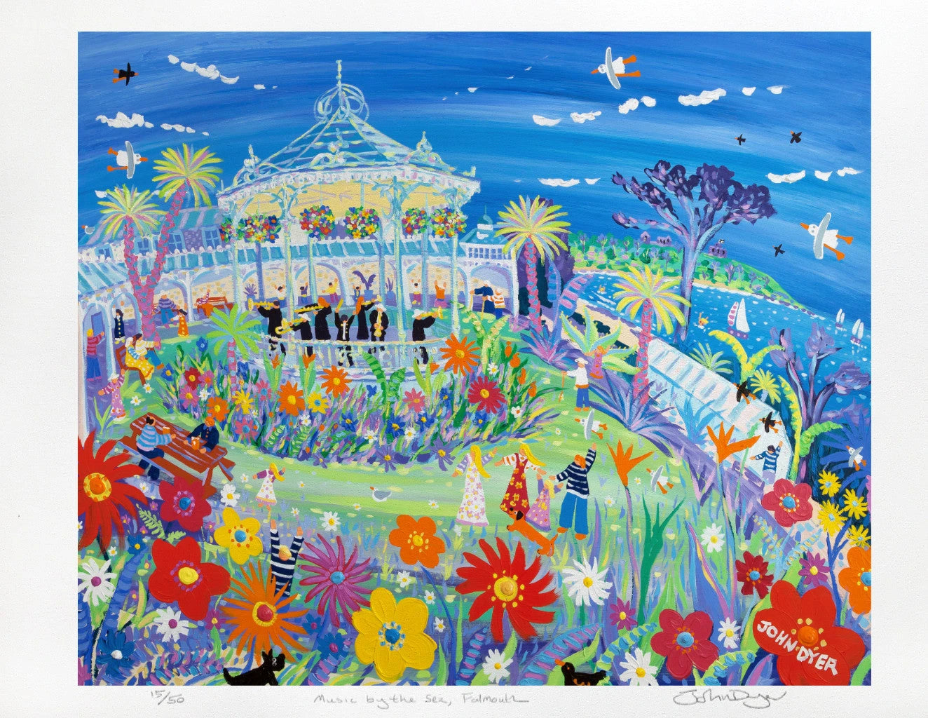 Limited Edition Print by Cornish Artist John Dyer. 'Music by the Sea, Gyllyngdune Gardens, Falmouth'. Cornwall Art Gallery Print John Dyer