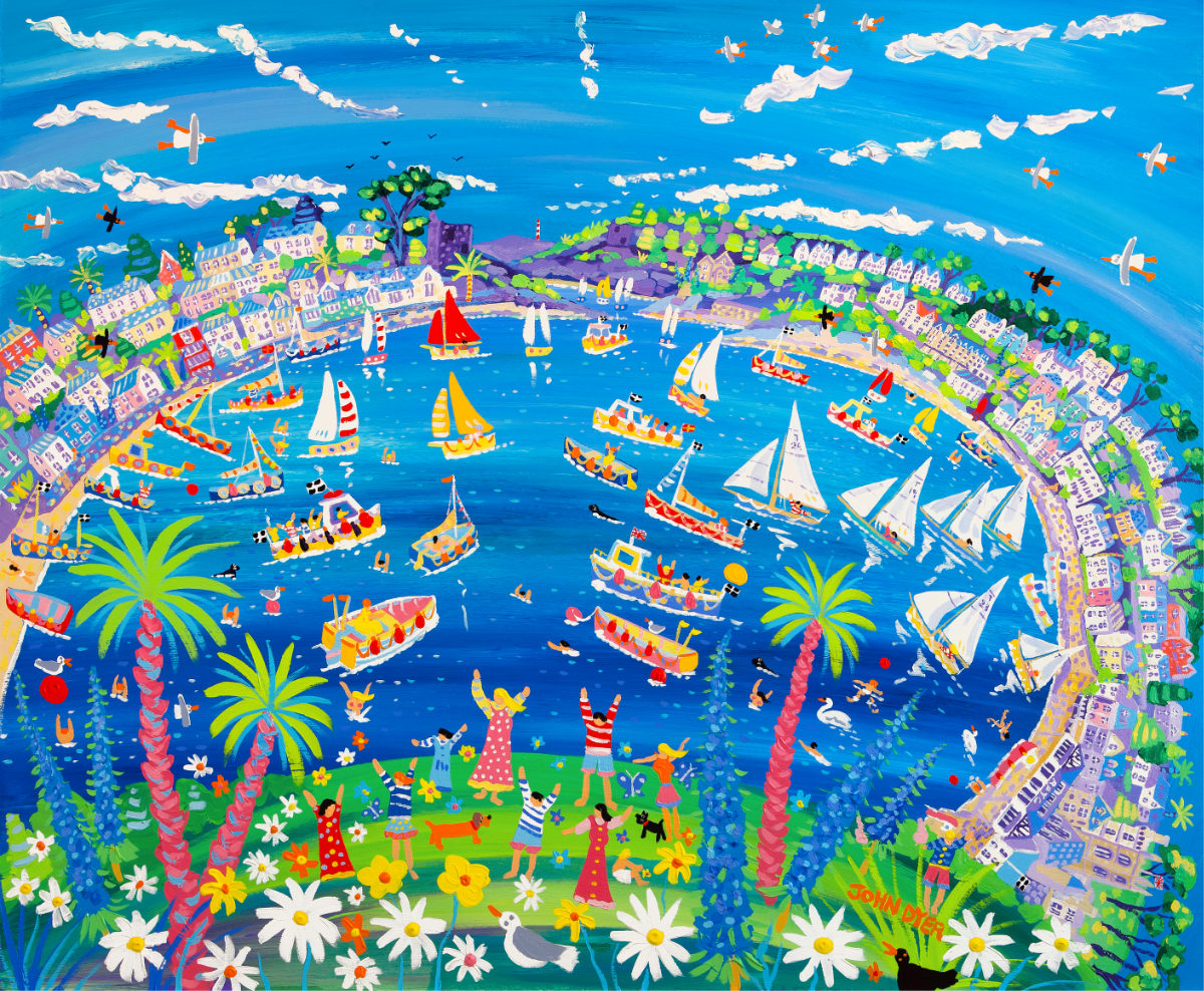 Signed Limited Edition Print by Cornish artist John Dyer. 'Fowey Fun'. Cornwall Art Gallery Print