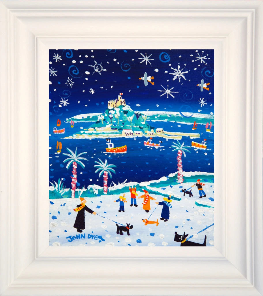 John Dyer Painting. Snowy Walkies, St Michael’s Mount.
12 x 10 inches, acrylic on canvas John Dyer