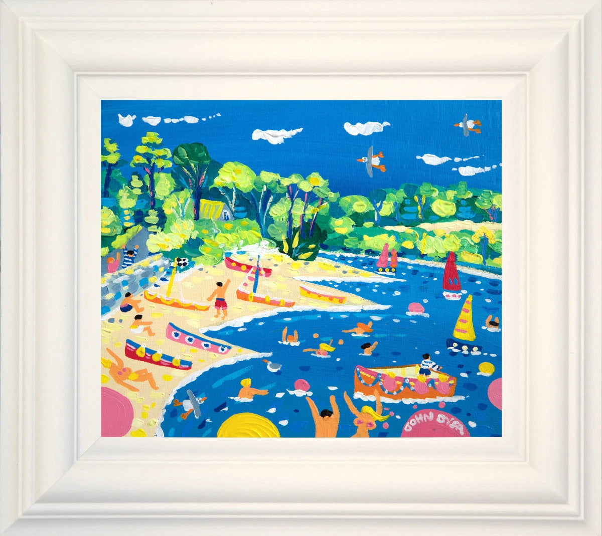 'Feock Fun, Loe beach', 10 x 12 inches acrylic on canvas. Cornwall Art Gallery Painting by John Dyer. John Dyer