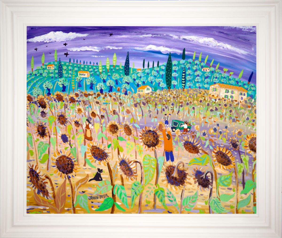 Original Painting of the Sunflower Harvest in Tuscany, Italy. by John Dyer. 'Sun Dried Faces'. Italian Art Gallery