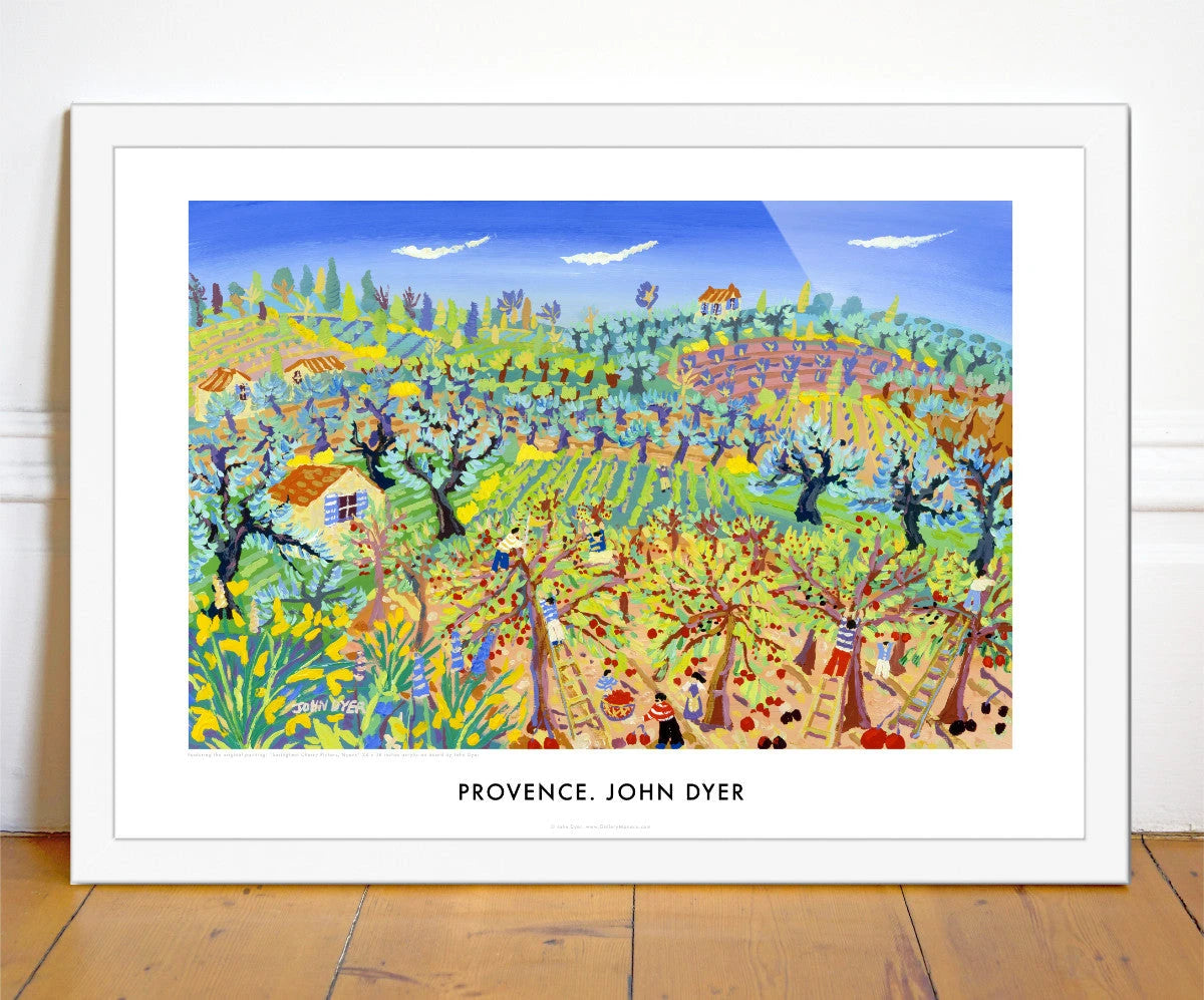 French Wall Art Poster Print. Cherry Pickers, Nyons, Provence by Artist John Dyer. French Art Gallery John Dyer