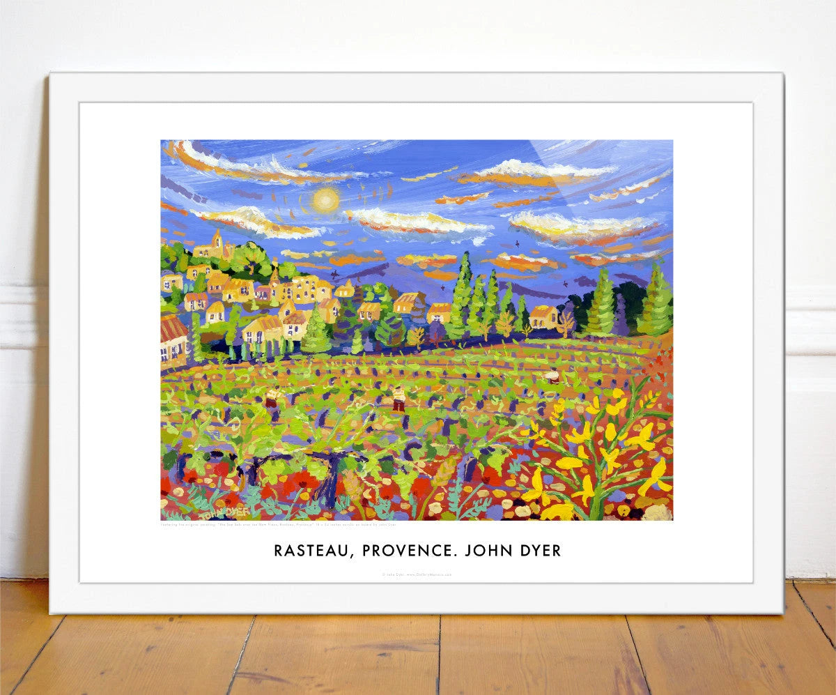 French Wall Art Poster Print of a Sunset over the Vineyard at Rasteau by John Dyer. France Art Gallery John Dyer