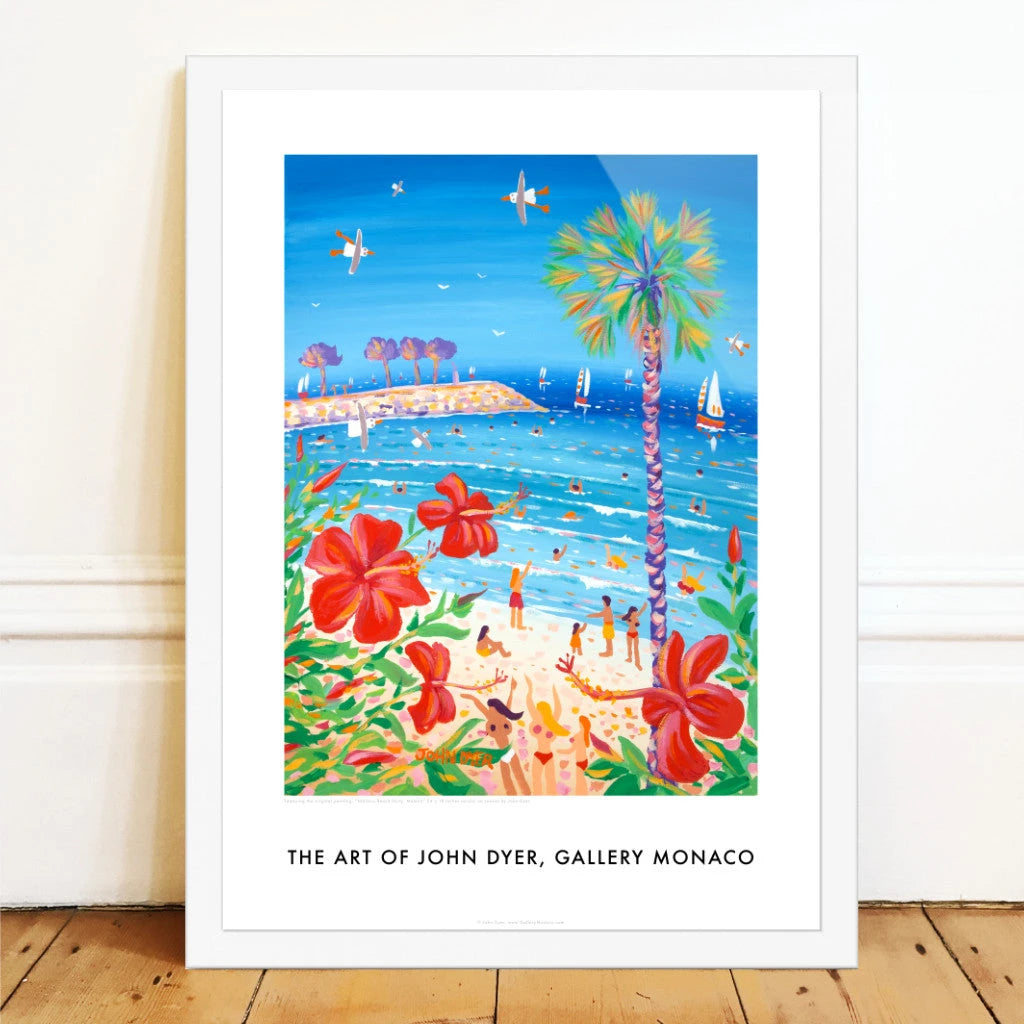 John Dyer Wall Art Poster Print. Hibiscus Beach Party, Menton. French Art Gallery John Dyer