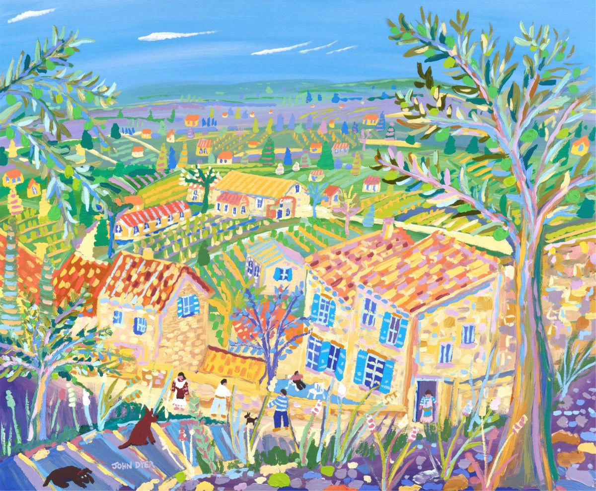 Limited Edition Print by Artist John Dyer. 'Under the Shade of the Olive Trees, Gigondas, Provence'. French Art Gallery Print John Dyer