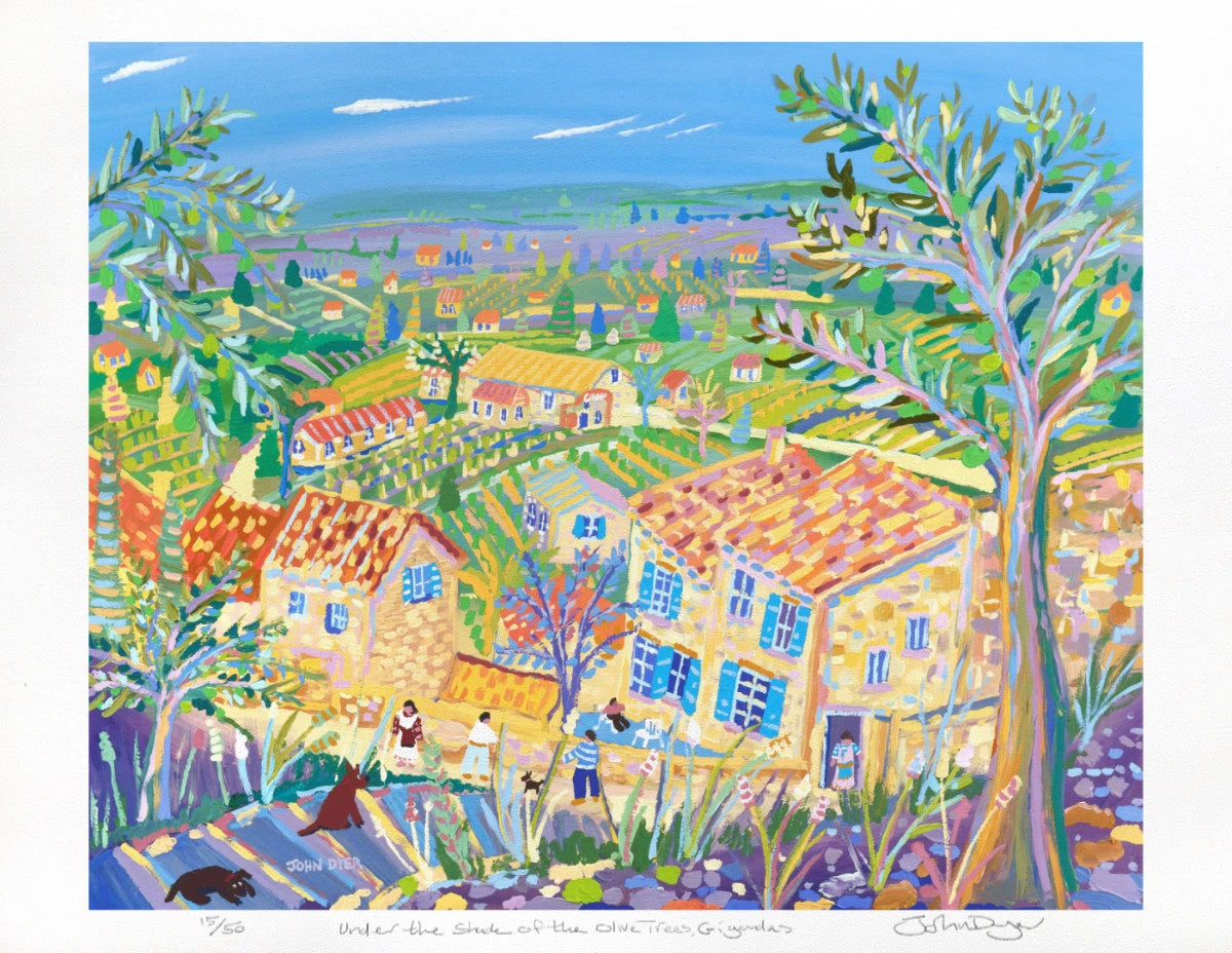 Limited Edition Print by Artist John Dyer. 'Under the Shade of the Olive Trees, Gigondas, Provence'. French Art Gallery Print John Dyer