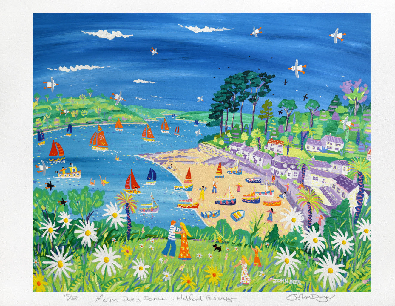 Signed Limited Edition Print by John Dyer. Moon Daisy Dance, Helford Passage