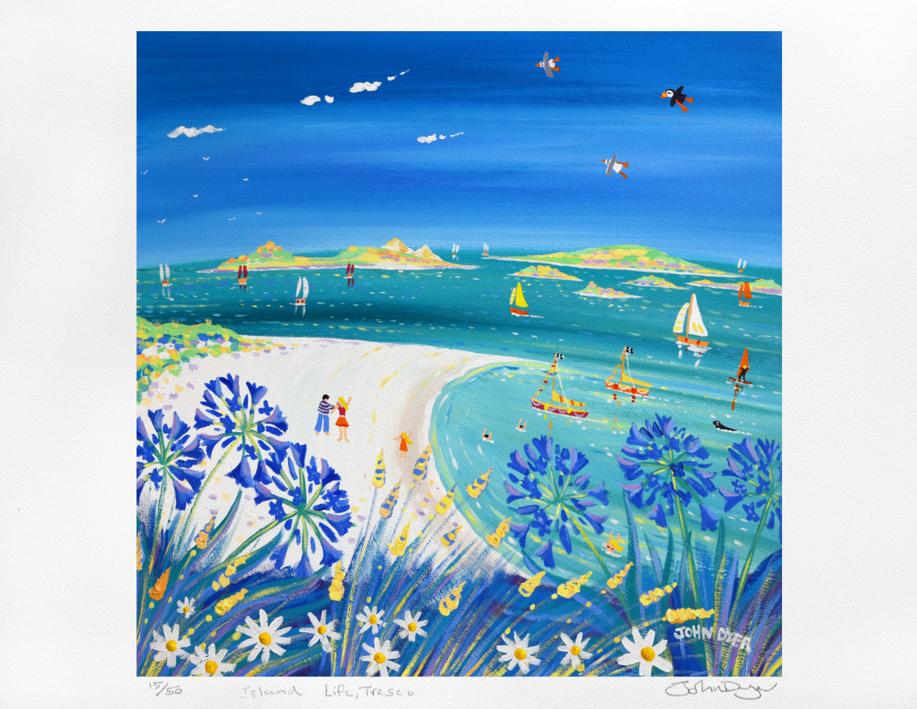 Limited Edition Print by Cornish Artist John Dyer. 'Island Life, Tresco'. Cornwall Art Gallery Print