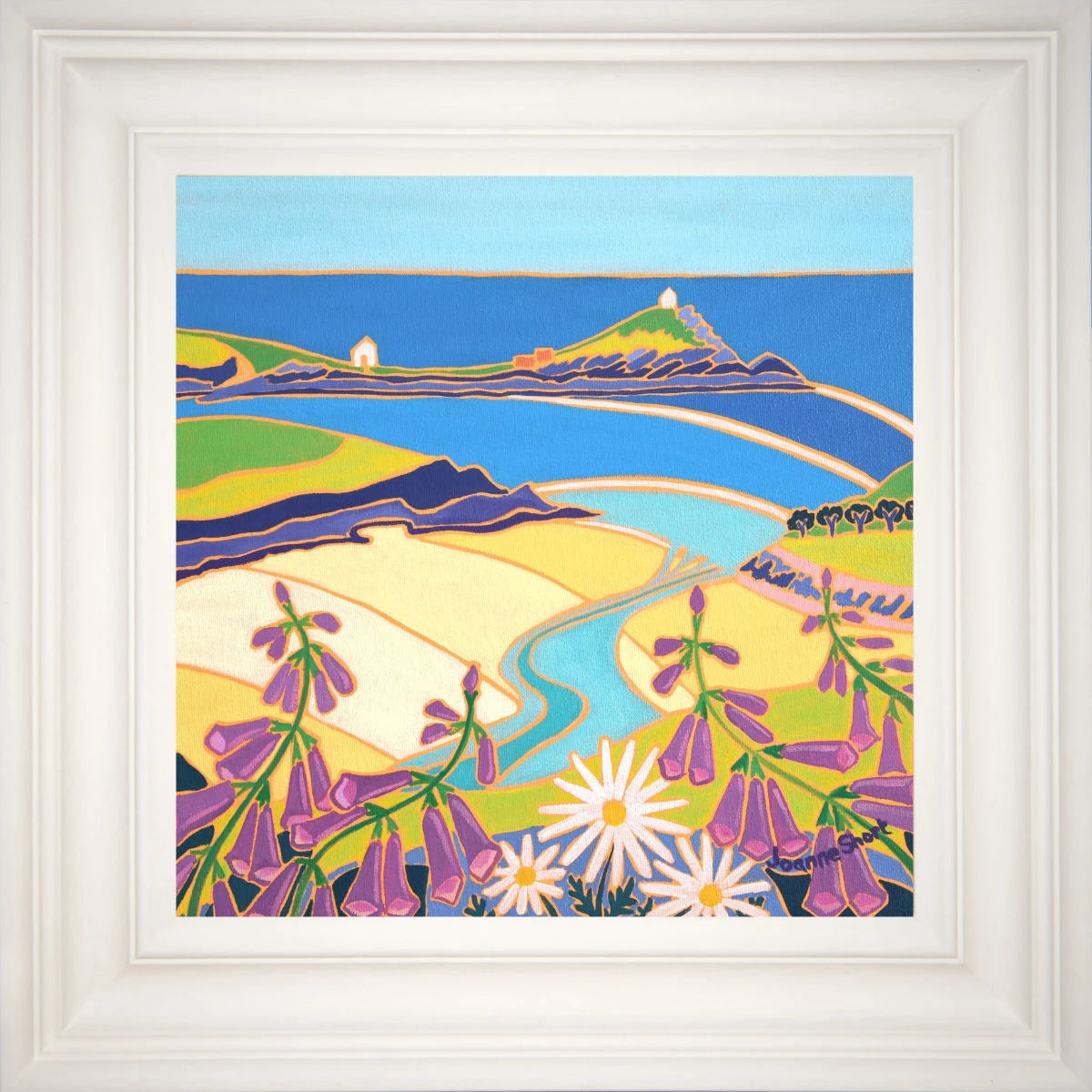 'Early Morning, Porth Beach', 12x12 inches oil on canvas. Cornwall Painting by Cornish Artist Joanne Short. Cornish Art from our Cornwall Art Gallery Joanne Short