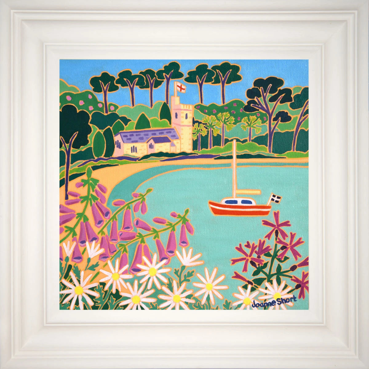 'High Tide, St Just in Roseland', 12x12 inches oil on canvas. Cornwall Painting by Cornish Artist Joanne Short. Cornish Art from our Cornwall Art Gallery Joanne Short