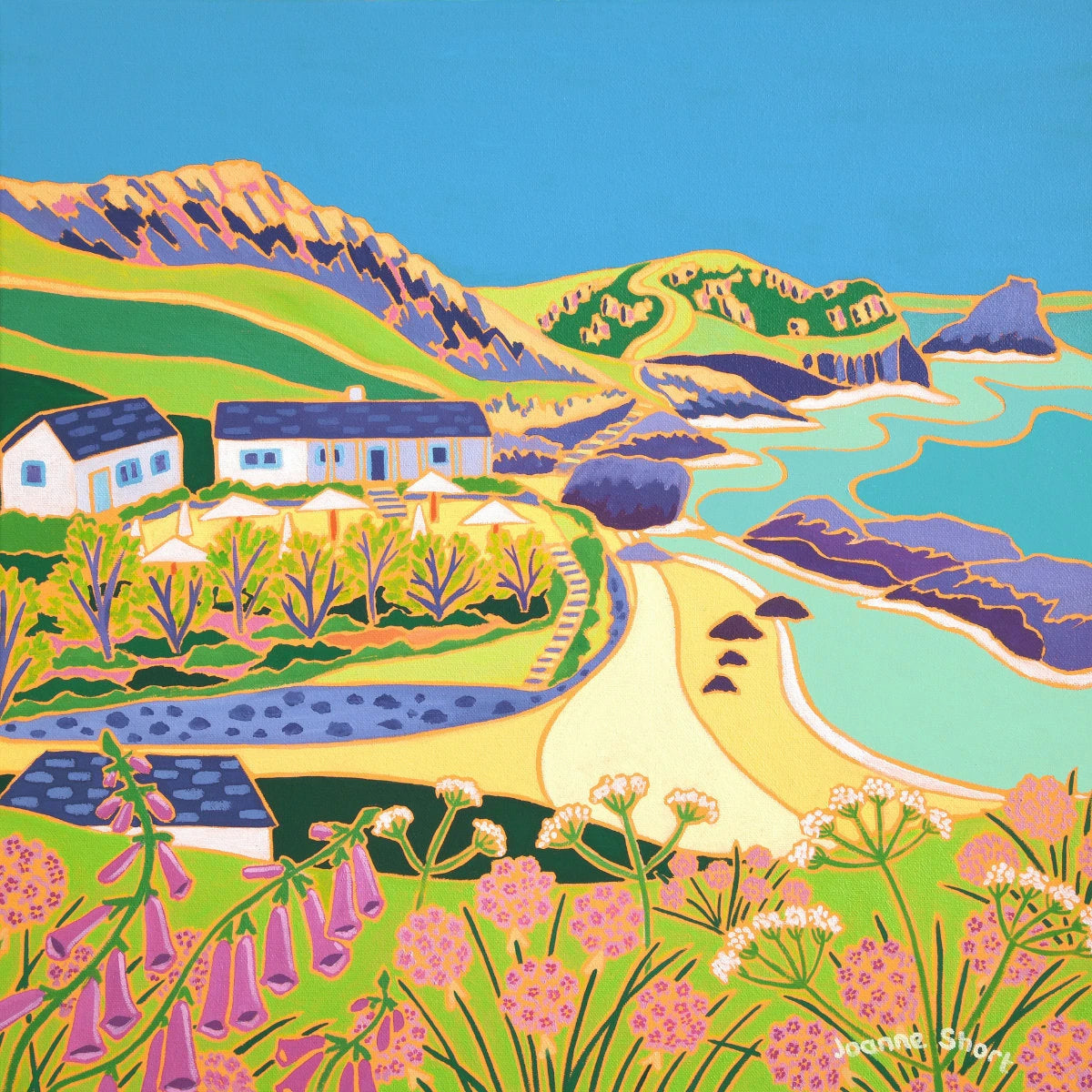 'Coastal Walk to Kynance Cove',
18 x 18 inches, oil on canvas. Painting by Cornish Artist Joanne Short. Cornish Art from our Cornwall Art Gallery Joanne Short