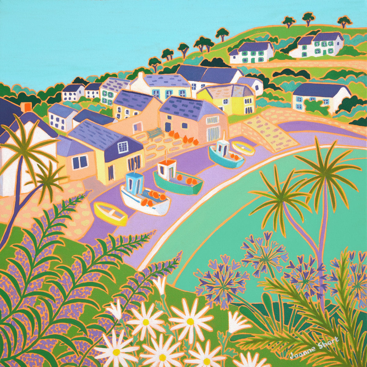 'Cornish Garden, Cadgwith',
18 x 18 inches, oil on canvas. Painting by Cornish Artist Joanne Short. Cornish Art from our Cornwall Art Gallery