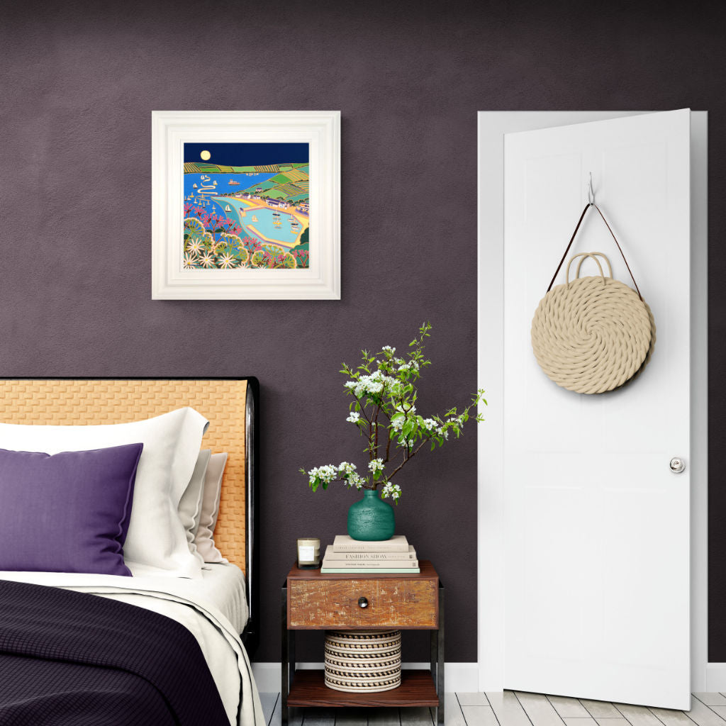 'Full Moon over Mylor Harbour',
18 x 18 inches, oil on canvas. Painting by Cornish Artist Joanne Short. Cornish Art from our Cornwall Art Gallery