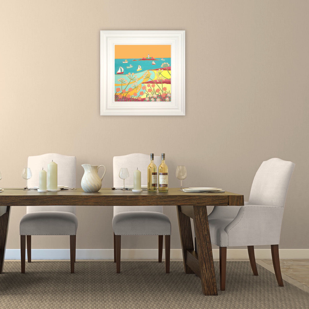 Original Painting by Joanne Short. 'Summer Evening Godrevy Sunset'. 18 x 18 inches oil on canvas