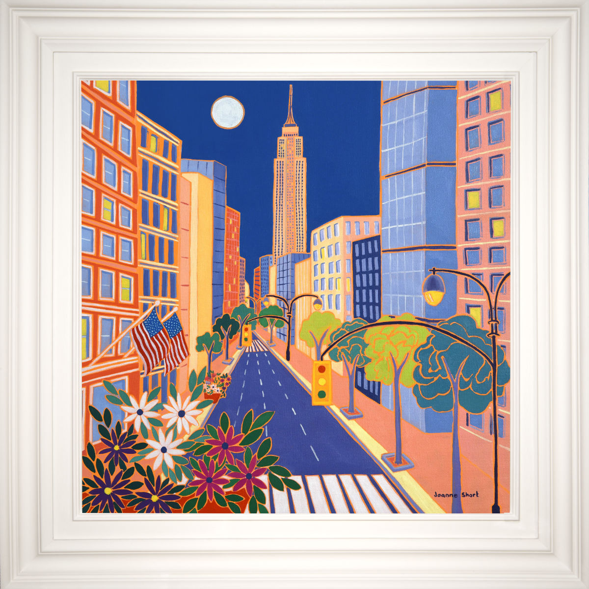 'Moonlit Manhattan, New York’. 24x24 inches oil on canvas. Paintings of America by British Artist Joanne Short. American Art Gallery