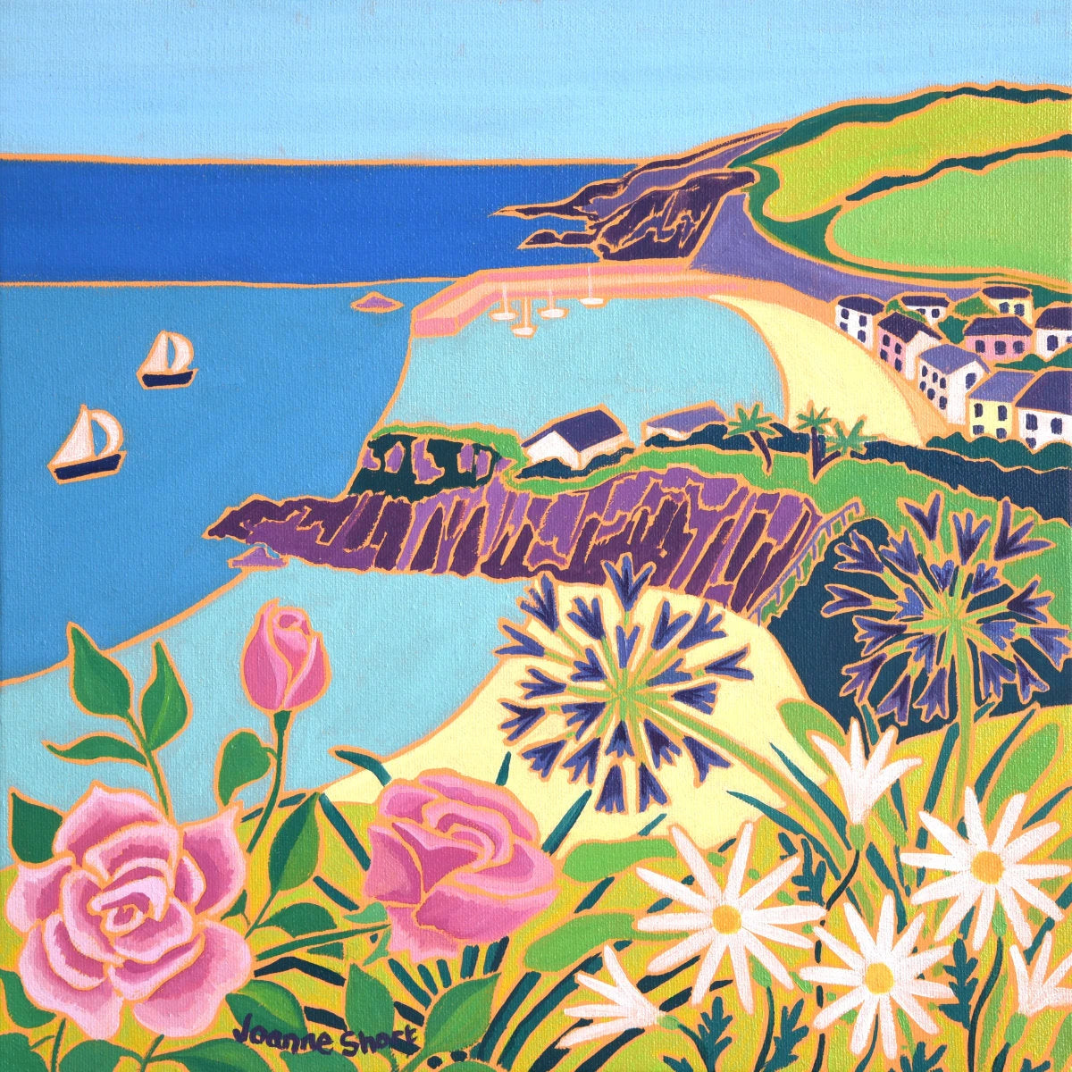 'Summer Flowers, Gorran Haven', 12x12 inches oil on canvas. Painting by Cornish Artist Joanne Short. Cornish Art from our Cornwall Art Gallery Joanne Short