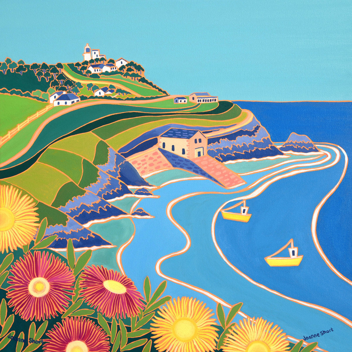 Signed Limited Edition Print by Cornish Artist Joanne Short. 'Hottentots on the Cliffs, Lizard Point'. Cornwall Art Gallery Print