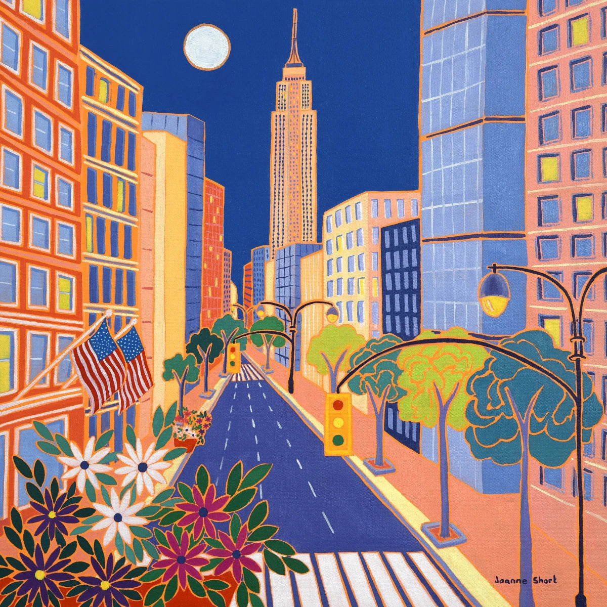 'Moonlit Manhattan, New York’. 24x24 inches oil on canvas. Original Painting by British Artist Joanne Short.