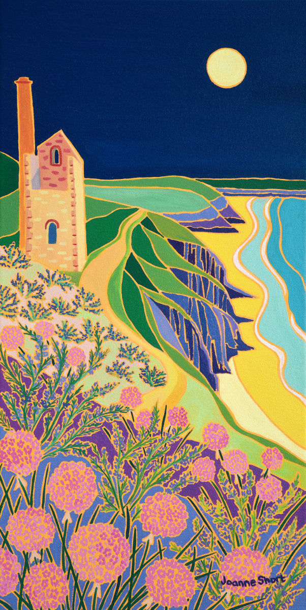 'Full Moon at Wheal Coates', 23.5x12 inches oil on canvas. Cornwall Painting by Cornish Artist Joanne Short. Cornish Art from our Cornwall Art Gallery