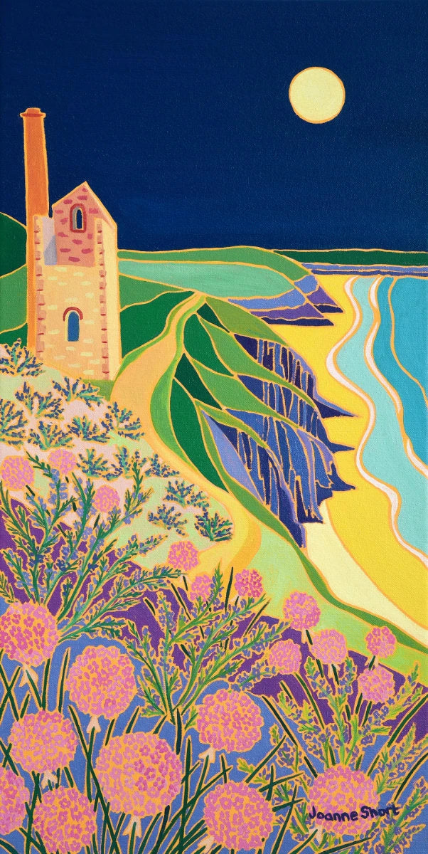 'Full Moon at Wheal Coates', 23.5x12 inches oil on canvas. Cornwall Painting by Cornish Artist Joanne Short. Cornish Art from our Cornwall Art Gallery Joanne Short