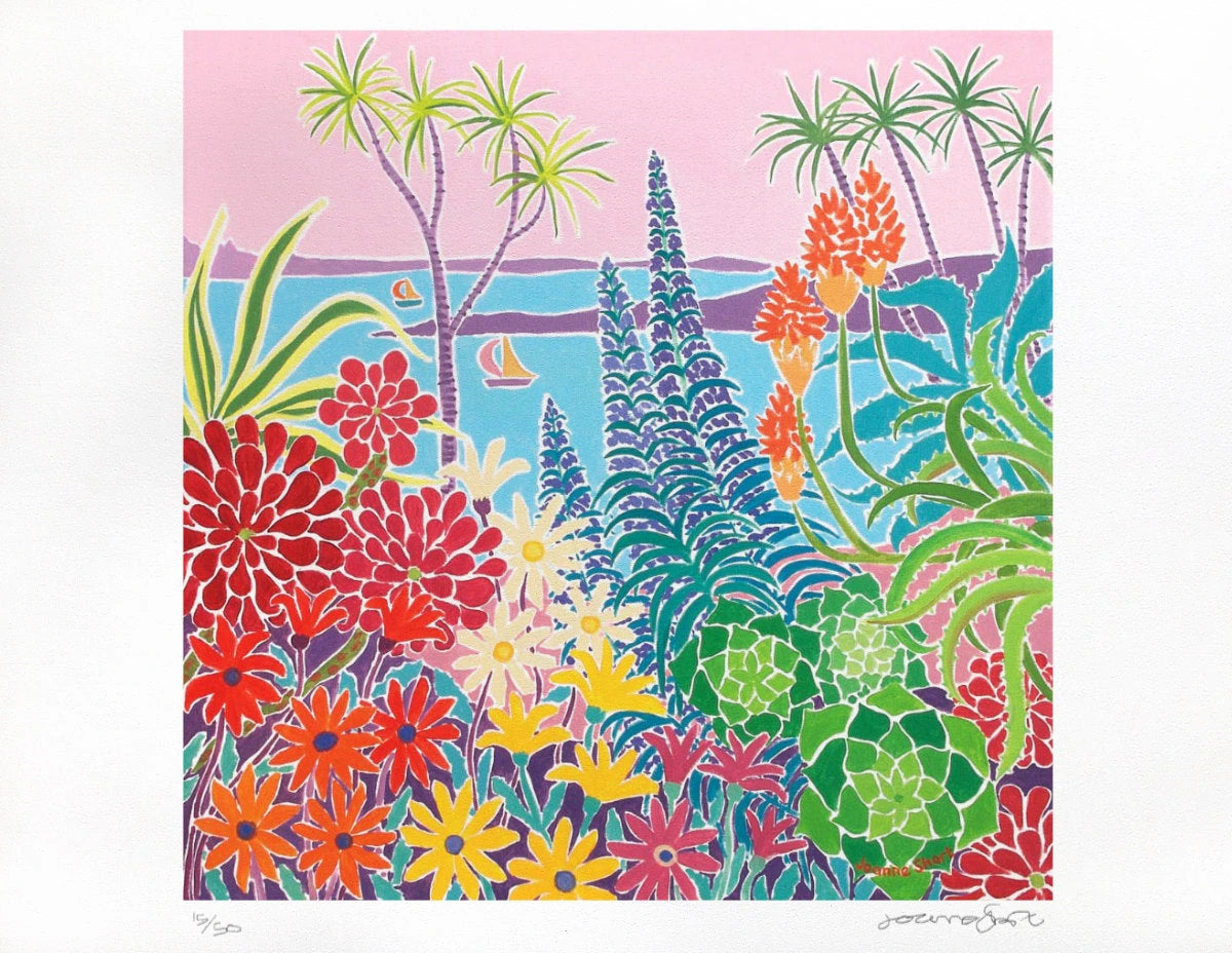 Signed Limited Edition Print. 'An Explosion of Colour, Tresco Abbey Garden'. By Cornish Artist Joanne Short. Cornwall Art Gallery Print Joanne Short