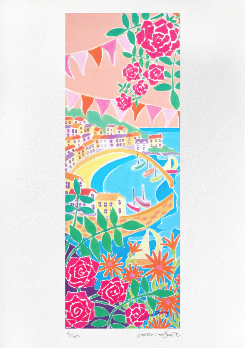 Signed Limited Edition Print by Cornish Artist Joanne Short. 'Cottage Garden, Mousehole'. Cornwall Art Gallery Print