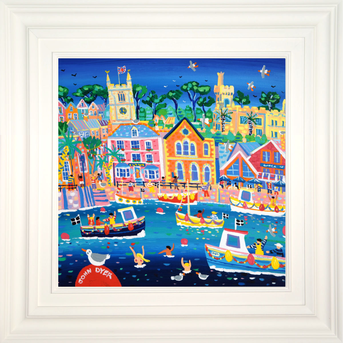'A Day out in Fowey', 18x18 inches acrylic on canvas. Cornwall Painting by Cornish Artist John Dyer. Cornish Art from our Cornwall Art Gallery