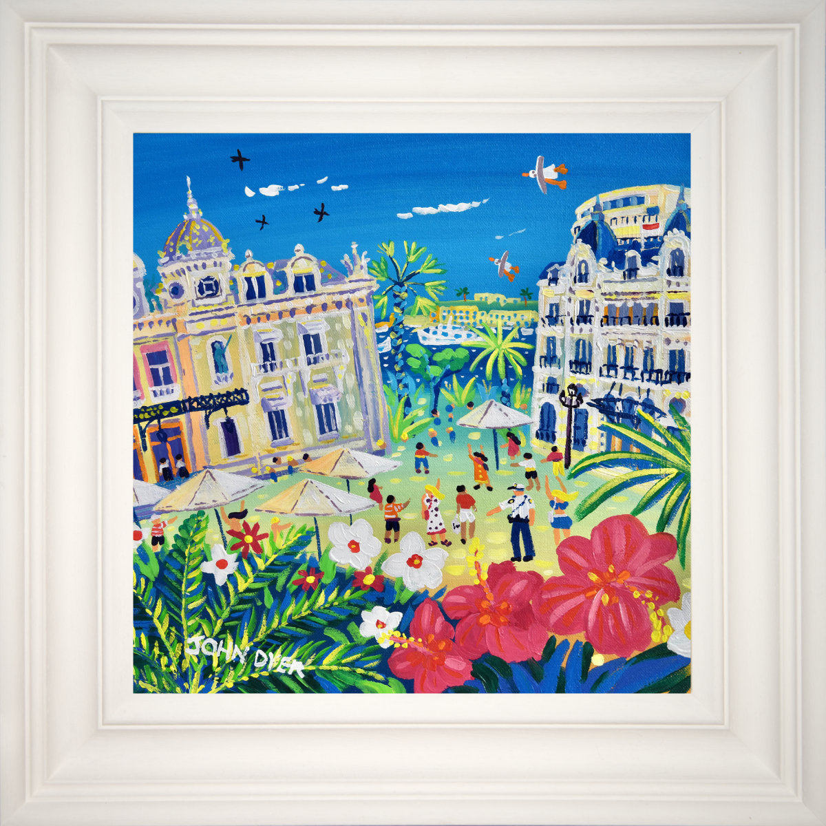 'Summer Flowers at Monte Carlo', 12x12 inches acrylic on canvas. Paintings of Monaco by British Artist John Dyer. French Art Gallery