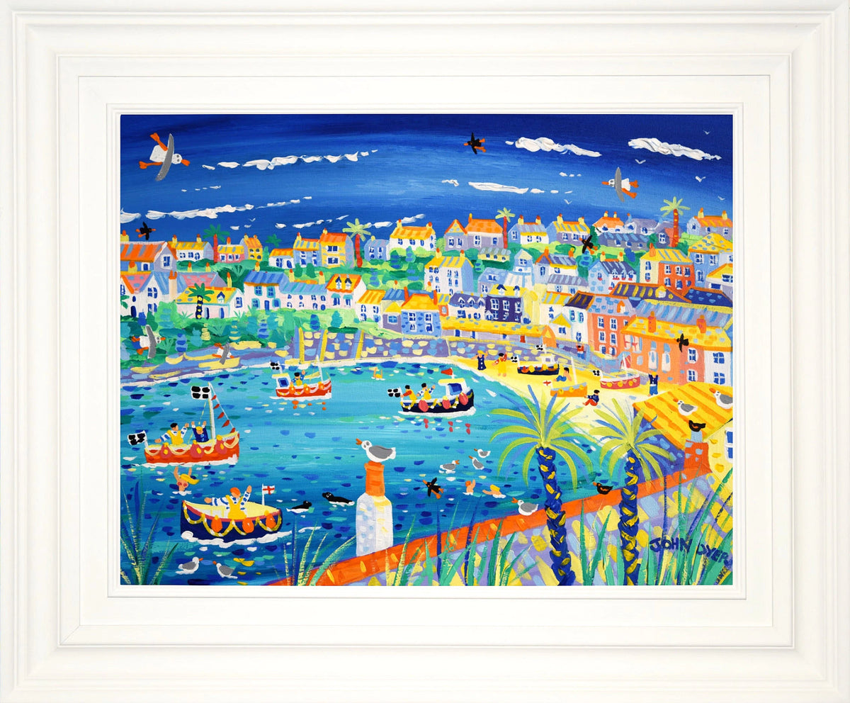 'Harbour Fun, Port Isaac', 18x24 inches acrylic on canvas. Cornwall Painting by Cornish Artist John Dyer. Cornish Art from our Cornwall Art Gallery John Dyer
