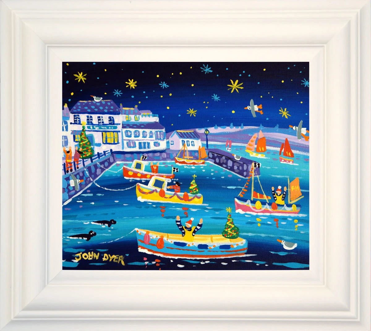 'Customs House Christmas, Falmouth', 10x12 inches acrylic on canvas. Paintings of Cornwall. Cornish Artist John Dyer. Cornwall Art Gallery John Dyer