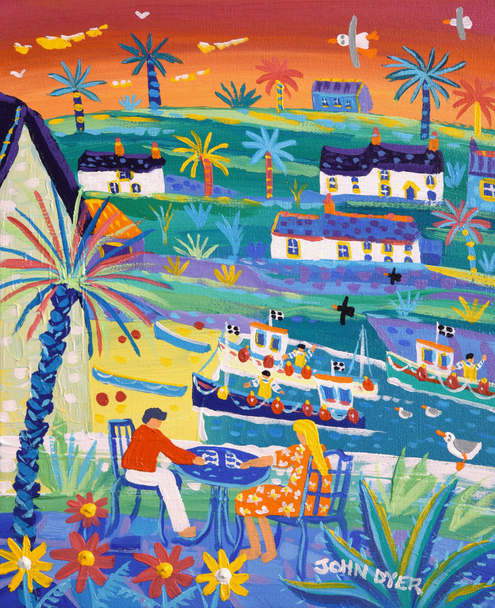 'Cocoa Time, Cadgwith', 12x10 inches acrylic on canvas. Cornwall Painting by Cornish Artist John Dyer. Cornish Art from our Cornwall Art Gallery