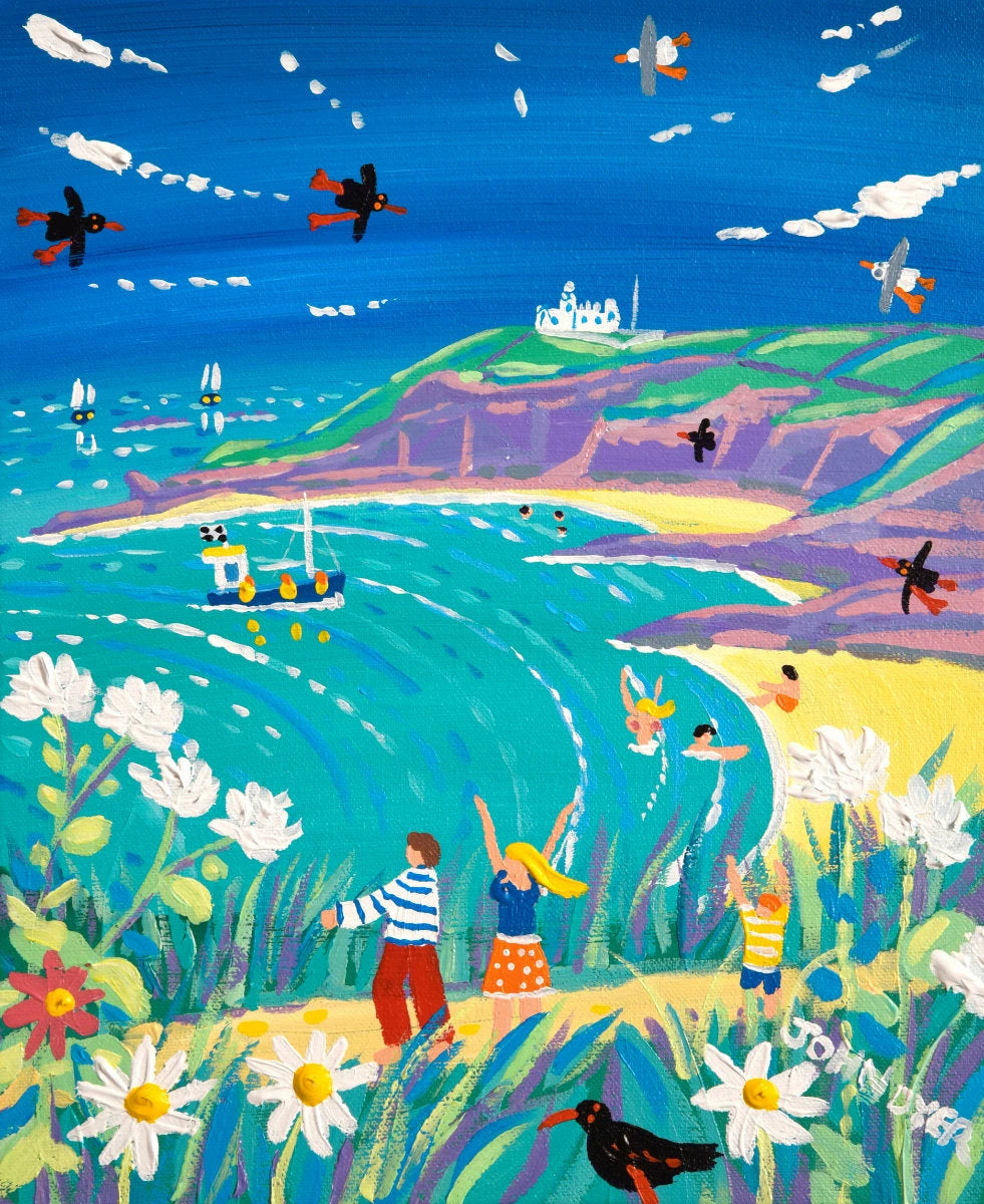 'Spring Walk to the Lizard Lighthouse', 12x10 inches acrylic on canvas. Cornwall Painting by Cornish Artist John Dyer. Cornwall Art Gallery John Dyer