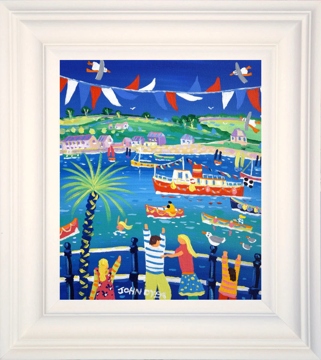 'Fluttering Flags Falmouth', 12x10 inches acrylic on canvas. Cornwall Painting by Cornish Artist John Dyer. Cornish Art from our Cornwall Art Gallery John Dyer