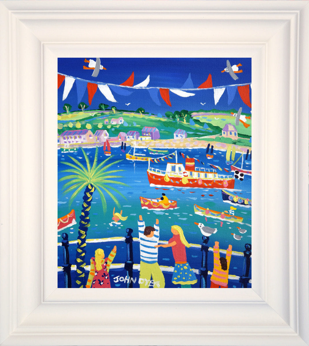 'Fluttering Flags Falmouth', 12x10 inches acrylic on canvas. Cornwall Painting by Cornish Artist John Dyer. Cornish Art from our Cornwall Art Gallery