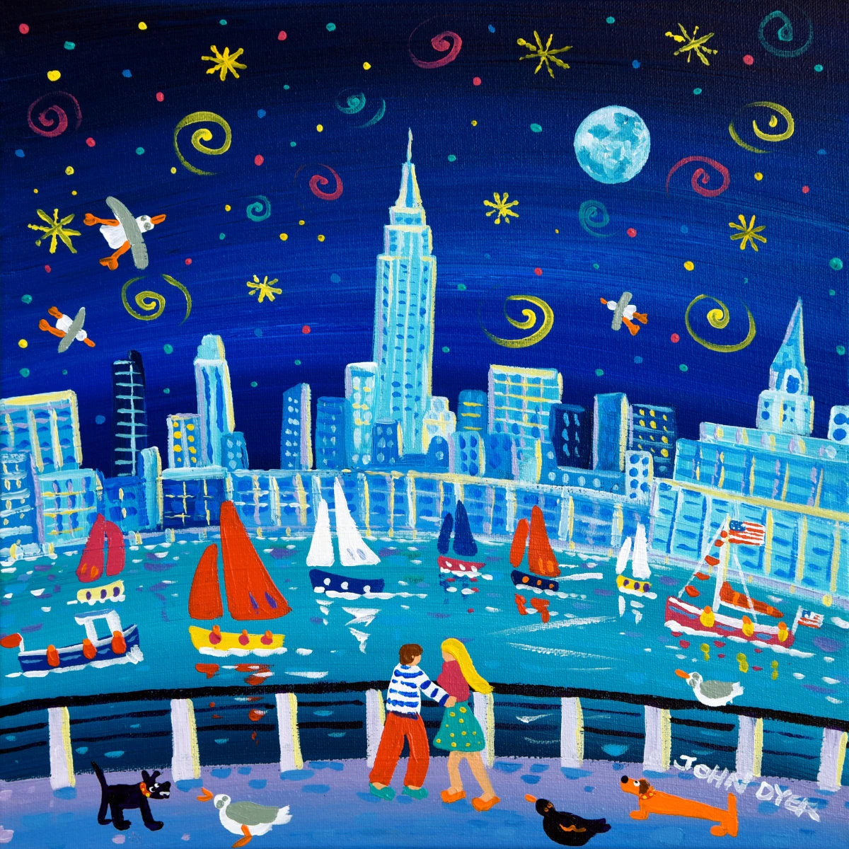 'I Love New York and I Love You', 12x12 inches acrylic on canvas. Paintings of America by British Artist John Dyer. American Art Gallery John Dyer