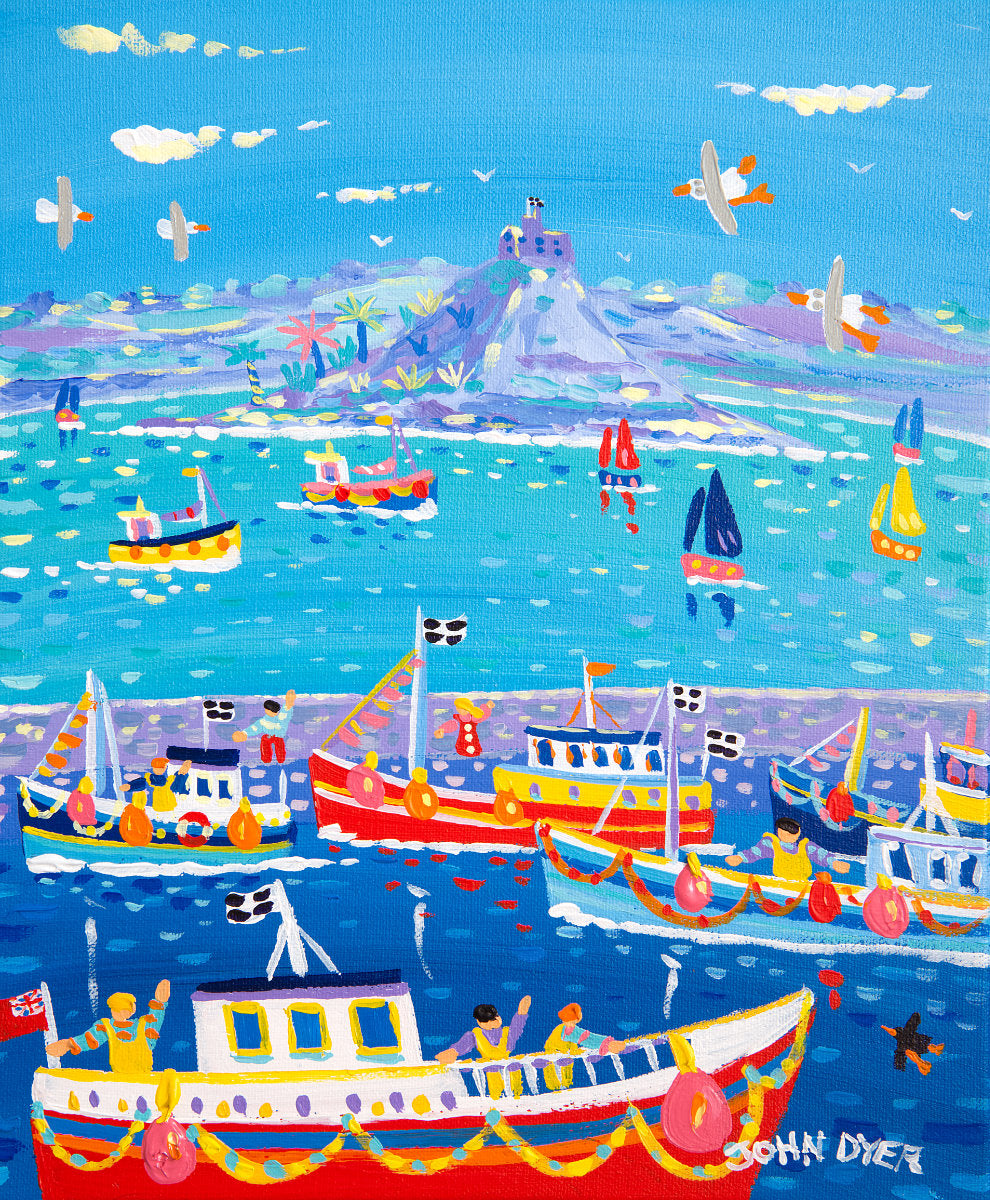 'Looking across Newlyn', 12 x 10 inches acrylic on canvas. Cornwall Art Gallery Original Art Painting by Cornish Artist John Dyer