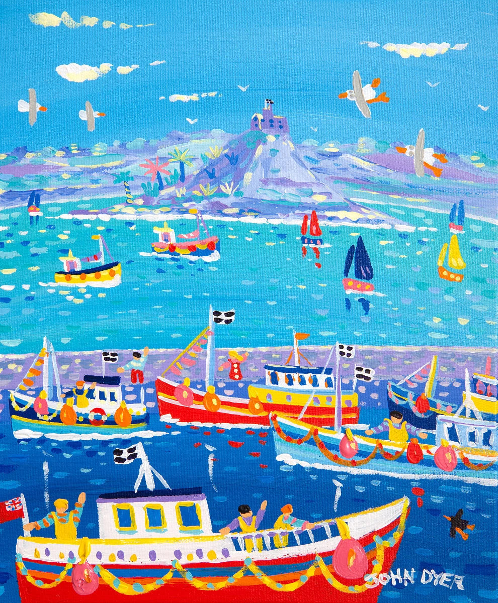 'Looking across Newlyn', 12 x 10 inches original art acrylic on canvas. Paintings of Cornwall by Cornish Artist John Dyer from our Cornwall Art Gallery John Dyer
