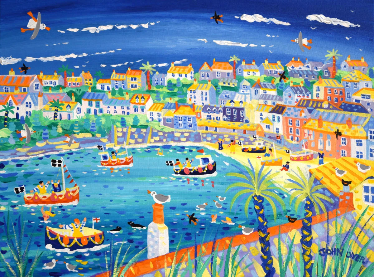 'Harbour Fun, Port Isaac', 18x24 inches acrylic on canvas. Cornwall Painting by Cornish Artist John Dyer. Cornish Art from our Cornwall Art Gallery John Dyer
