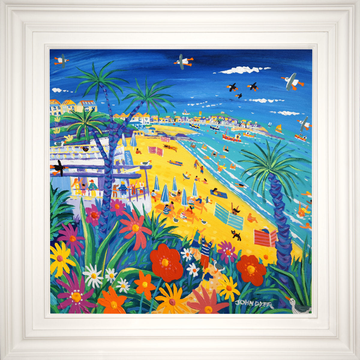 'Walking to Porthminster Beach, St Ives', 24x24 inches acrylic on canvas. Cornwall Painting by Cornish Artist John Dyer. Cornish Art from our Cornwall Art Gallery