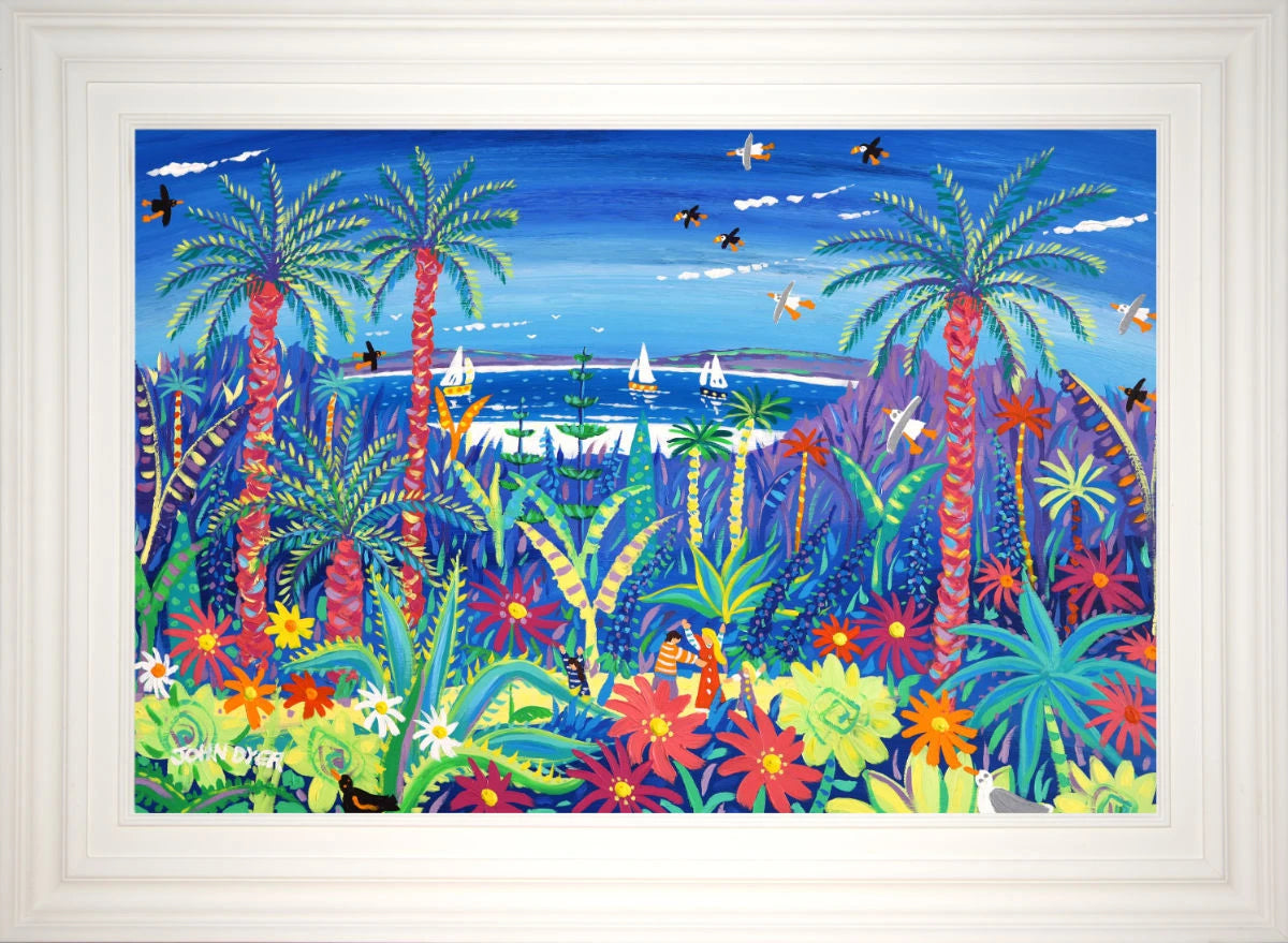 'Tropical Adventure, Tresco Abbey Gardens', 24x36 inches acrylic on board. Cornwall Art Gallery Painting by Cornish Artist John Dyer