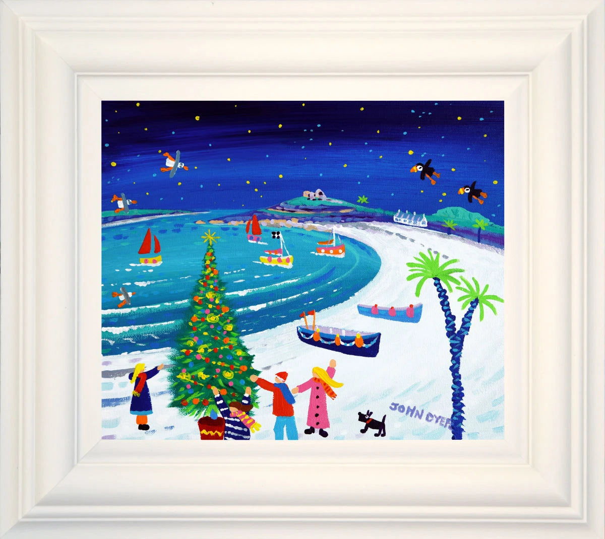 'Christmas on the Beach, Tresco', 10x12 inches acrylic on canvas. Paintings of Cornwall. Cornish Artist John Dyer. Cornwall Art Gallery John Dyer
