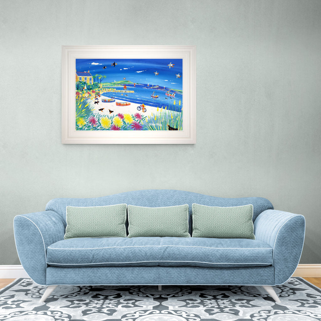 'Bikes on the Beach, Old Grimsby, Tresco', 24x36 inches acrylic on board. Cornwall Art Gallery Painting by Cornish Artist John Dyer John Dyer