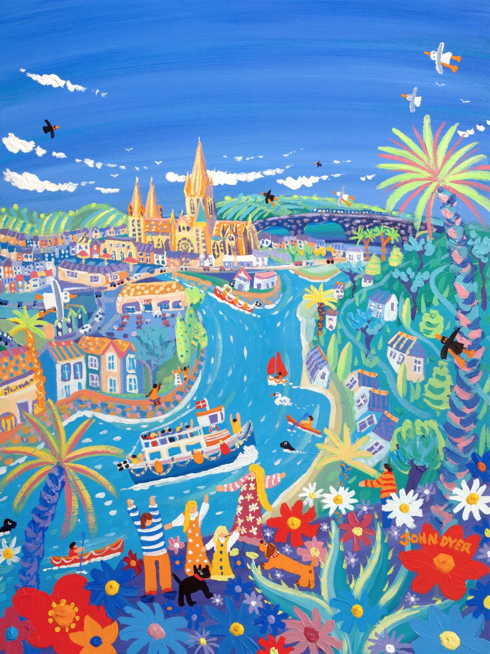 Signed Limited Edition Print by Cornish Artist John Dyer. 'Day trip to Truro'. Cornwall Art Gallery Print John Dyer