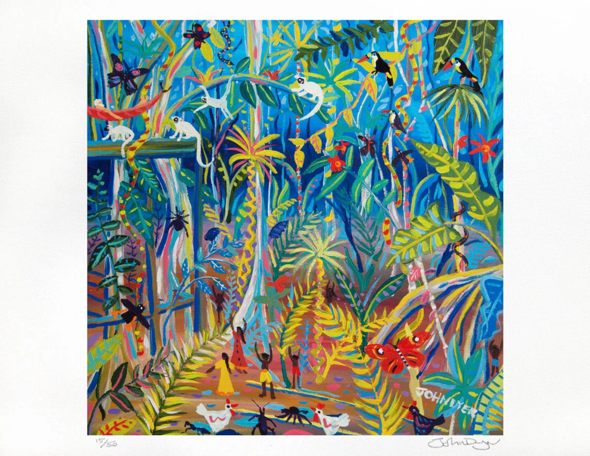Limited Edition Print - Rainforest Print by Environmental Artist John Dyer. 'Yawanawá Amazon Rainforest Tree House'. Animal Art Prints John Dyer