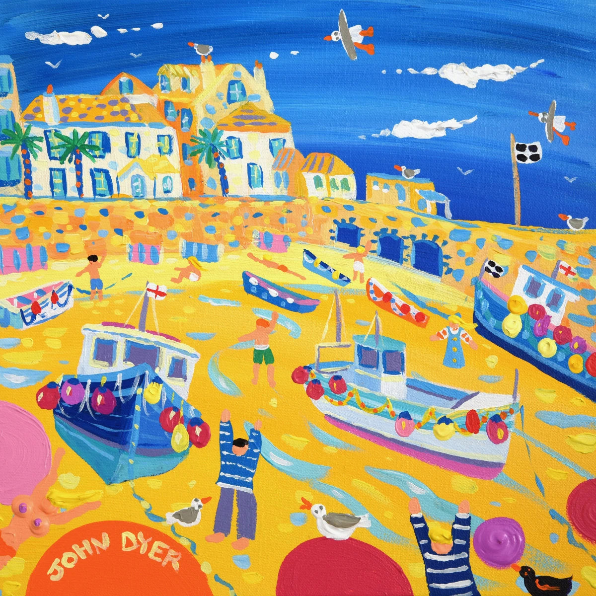 'Exploring the Harbour, St Ives', 12x12 inches acrylic on canvas. Paintings of Cornwall by Cornish Artist John Dyer. Cornwall Art Gallery John Dyer