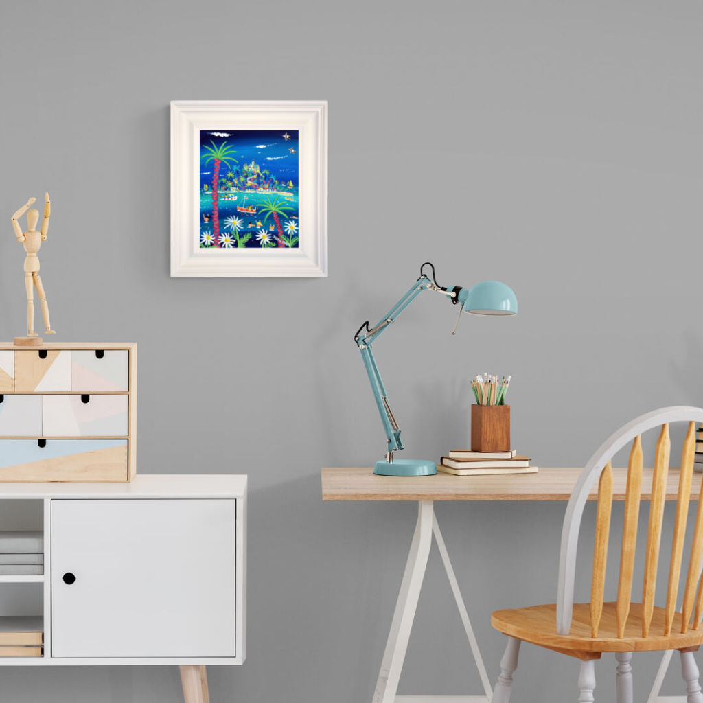 'Mount's Bay Skinny Dippers', 12x10 inches acrylic on canvas. Paintings of Cornwall. Cornish Artist John Dyer. Cornwall Art Gallery