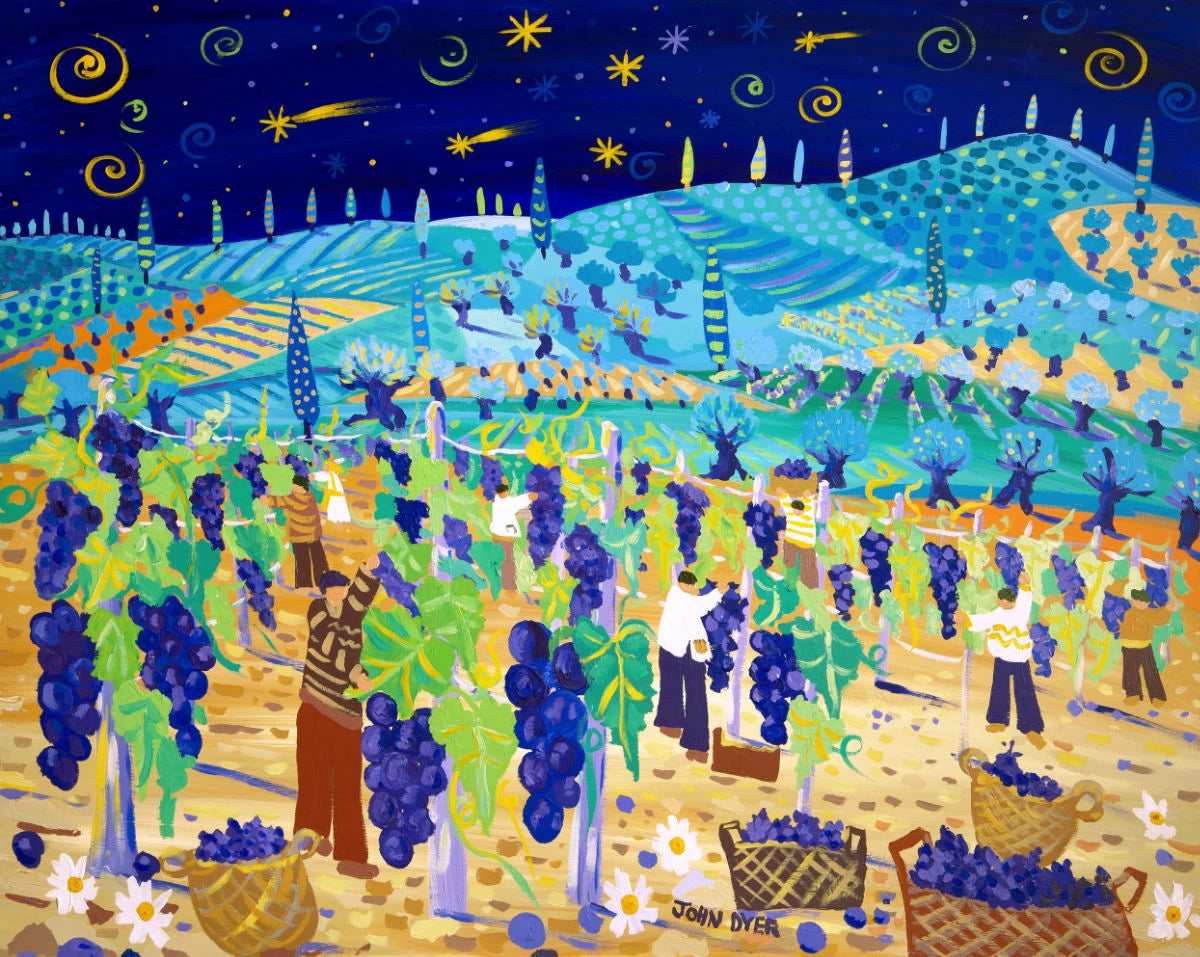 Original Painting of Tuscany in Italy by John Dyer. 'Juicy Grapes and Shooting Stars'. Italian Art Gallery John Dyer