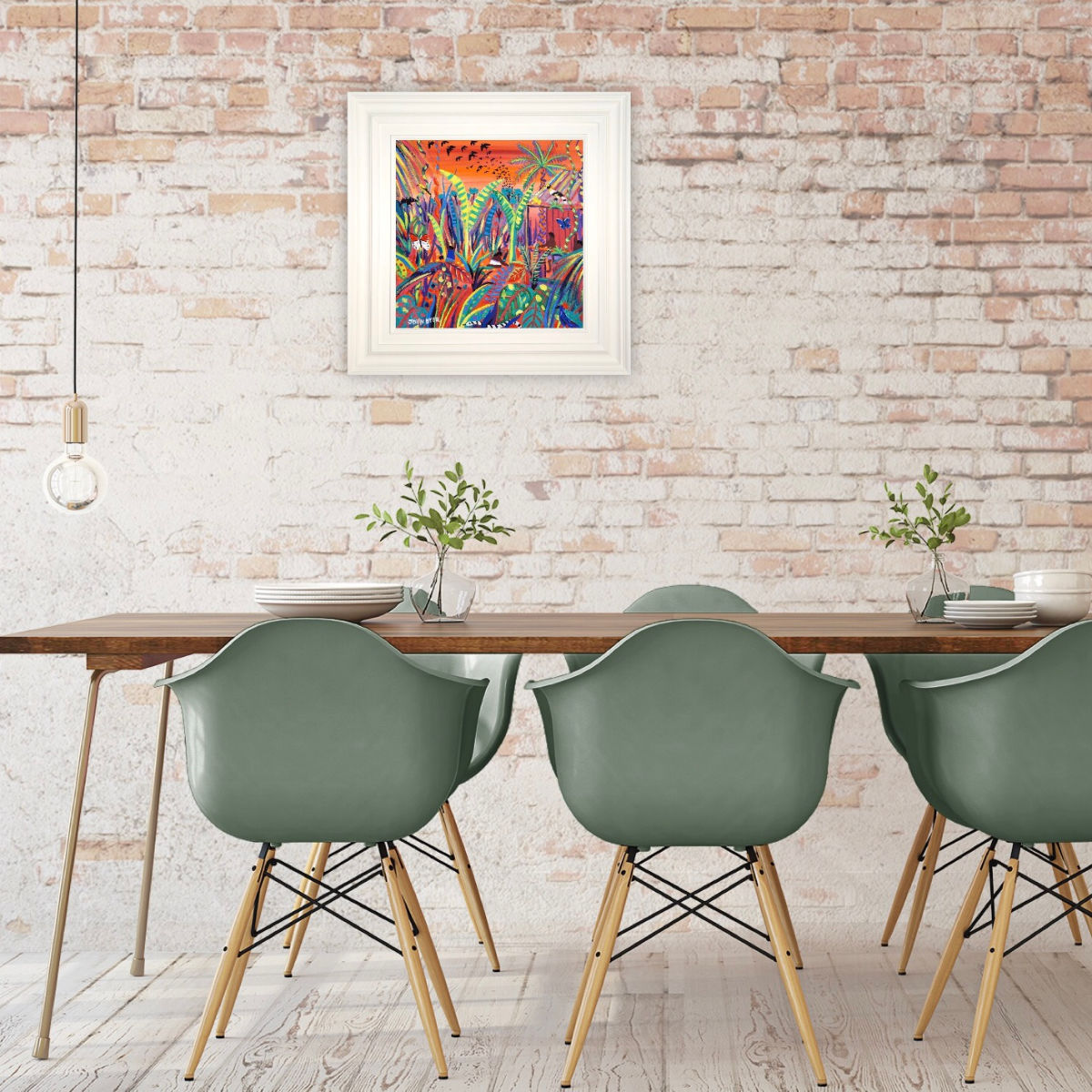 'Borneo Rainforest Sunset', 18x18 inches acrylic on canvas. Borneo Jungle Painting by Environmental Artist John Dyer. Cornwall Art Gallery