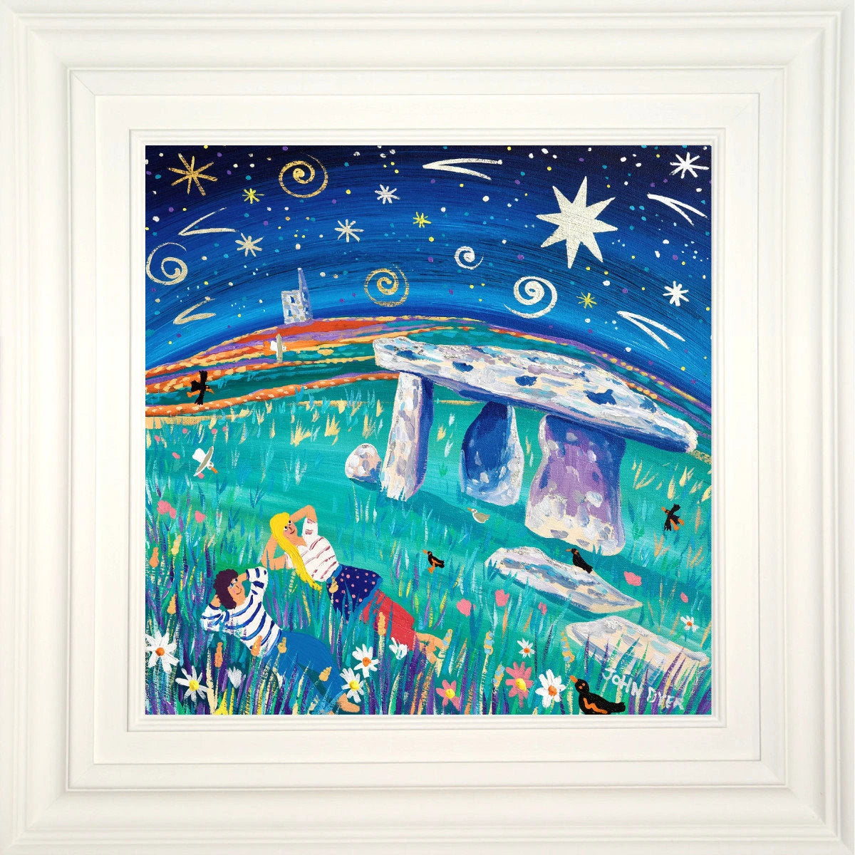 'Stargazing, Lanyon Quoit'. 18x18 inches original art acrylic on canvas. Paintings of Cornwall by Cornish Artist John Dyer. Cornwall Art Gallery John Dyer