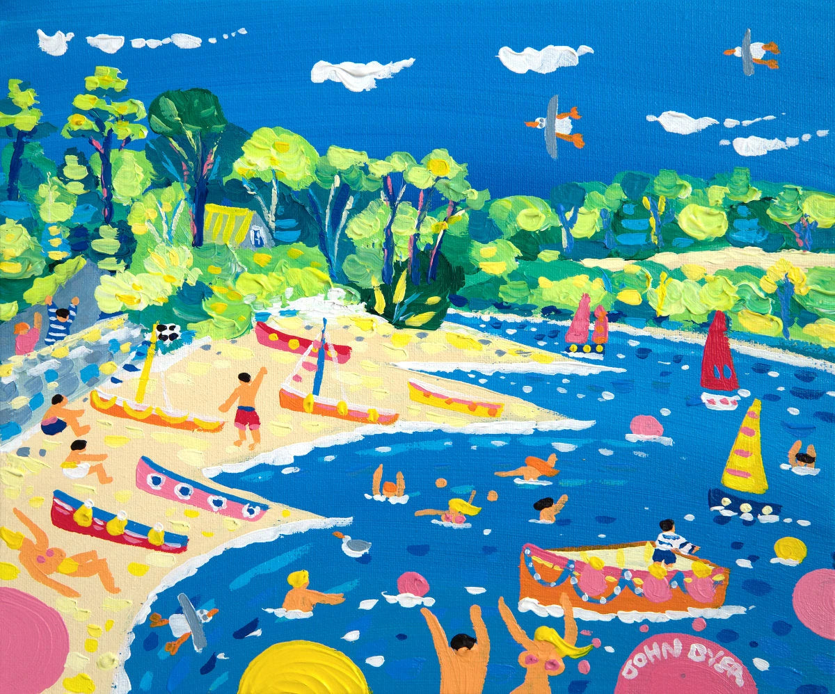 'Feock Fun, Loe beach', 10 x 12 inches acrylic on canvas. Cornwall Art Gallery Painting by John Dyer. John Dyer
